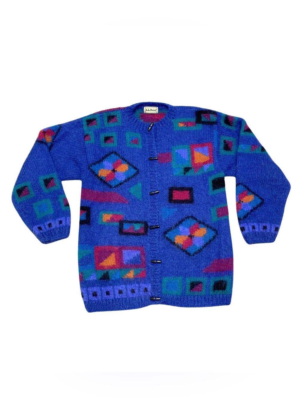 Vintage 1980's LL Bean Mohair Blend Cardigan Sweater Women's Medium Geometric